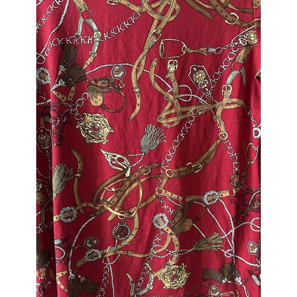 Talbots Top Womens S Equestrian Pattern Stirrups Bits  3/4 Sleeve Red - Picture 3 of 4
